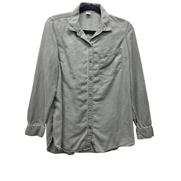 Old Navy Tops - Old Navy Womens Medium Olive Gray Tencel Lyocell Long Sleeve Button Down Shirt